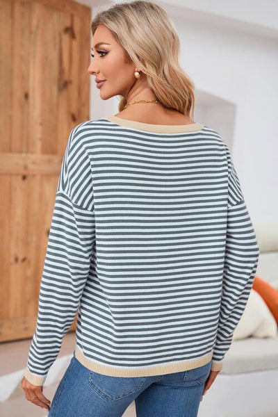 BEAUTIFUL I AM Striped Round Neck Drop Shoulder Shirt