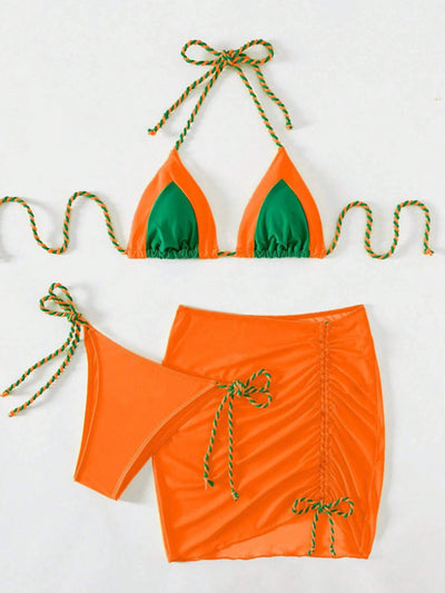 BEAUTIFUL I AM Contrast Tied Three-Piece Swim Set