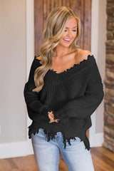 BEAUTIFUL I AM Frayed Hem Dropped Shoulder Sweater