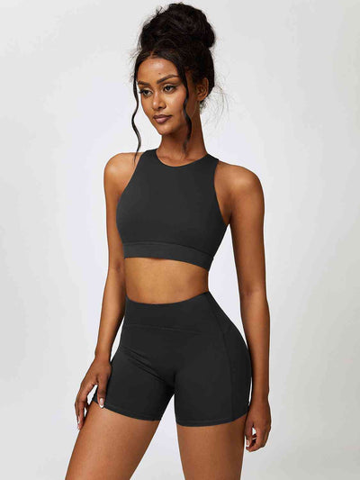 BEAUTIFUL I AM Cutout Cropped Sport Tank and Shorts Active Wear Set