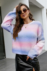 BEAUTIFUL I AM Gradient Round Neck Dropped Shoulder Sweater