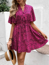 BEAUTIFUL I AM Printed Drawstring Waist Flutter Sleeve Dress