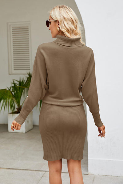 BEAUTIFUL I AM Ribbed Mock Neck Long Sleeve Dress