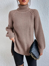 BEAUTIFUL I AM Full Size Turtleneck Rib-Knit Slit Sweater