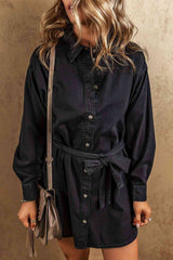 BEAUTIFUL I AM Button Up Collared Neck Denim Dress