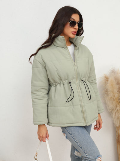 BEAUTIFUL I AM Drawstring Waist Zip-Up Puffer Jacket