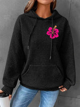 BEAUTIFUL I AM Full Size Flower Graphic Textured Hoodie with Pocket