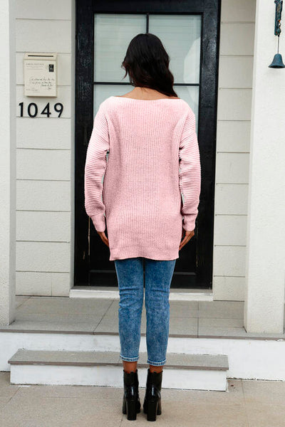 BEAUTIFUL I AM Boat Neck Dropped Shoulder Sweater