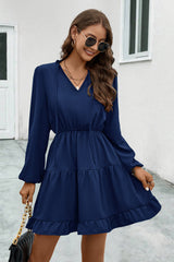 BEAUTIFUL I AM V-Neck Tie Neck Long Sleeve Dress