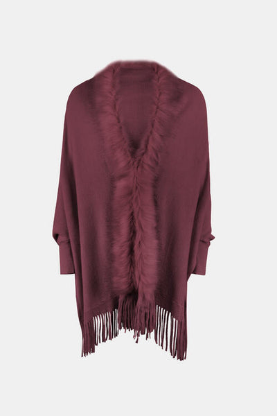 BEAUTIFUL I AM Fringe Open Front Long Sleeve Poncho