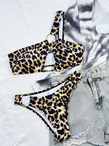 BEAUTIFUL I AM Leopard One-Shoulder Bikini Swim Set