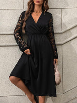 BEAUTIFUL I AM Crochet Long Sleeve Surplice Dress