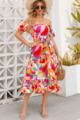 BEAUTIFUL I AM Printed Square Neck Short Sleeve Dress