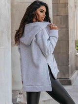 BEAUTIFUL I AM Zip-Up Slit Hoodie with Pockets