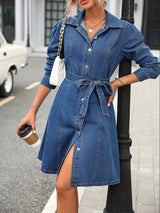 BEAUTIFUL I AM Button Down Long Sleeve Denim Dress