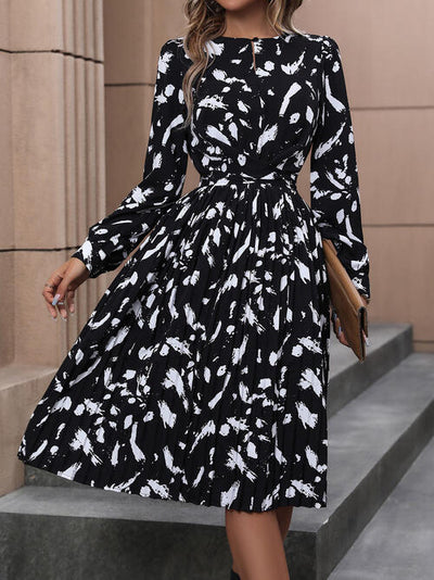 BEAUTIFUL I AM Printed Tie Back Long Sleeve Dress