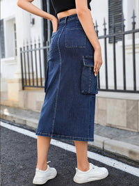 BEAUTIFUL I AM Slit Denim Dress Skirt with Pockets