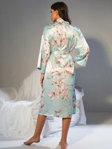 BEAUTIFUL I AM Floral Tie Waist Long Sleeve Robe