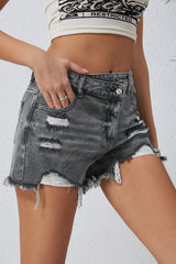 BEAUTIFUL I AM Asymmetrical Distressed Denim Shorts