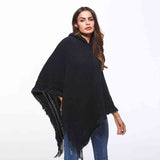 BEAUTIFUL I AM Openwork Fringe Hem Hooded Poncho