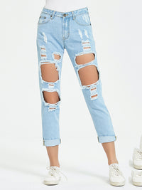 BEAUTIFUL I AM Button Fly Distressed Cropped Jeans