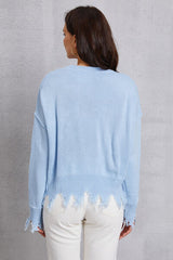 BEAUTIFUL I AM Lip Fringe Round Neck Sweater