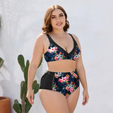 BEAUTIFUL I AM Plus Size Floral High Waist Two-Piece Swim Set