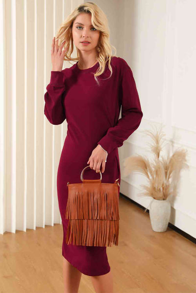 BEAUTIFUL I AM Round Neck Long Sleeve Dress