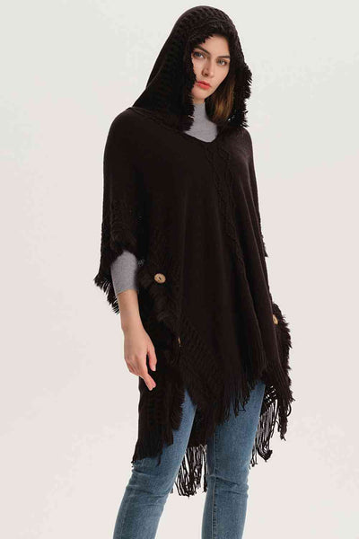 BEAUTIFUL I AM Fringe Hem Hooded Poncho