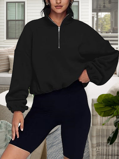 BEAUTIFUL I AM Half-Zip Collared Drop Shoulder Sweatshirt