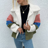 BEAUTIFUL I AM Color Block Button Down Collared Jacket