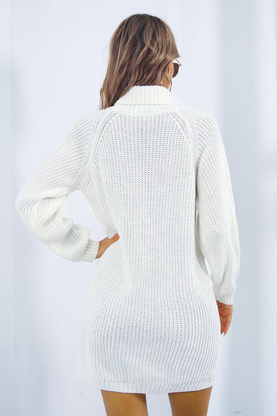 BEAUTIFUL I AM Buttoned Turtleneck Long Sleeve Sweater Dress