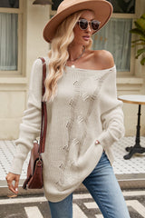 BEAUTIFUL I AM Boat Neck Dropped Shoulder Knit Top Sweater