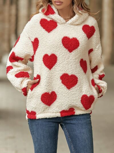 BEAUTIFUL I AM Fuzzy Heart Pocketed Dropped Shoulder Hoodie