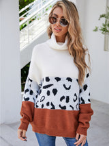 BEAUTIFUL I AM Leopard Color Block Turtleneck Sweater