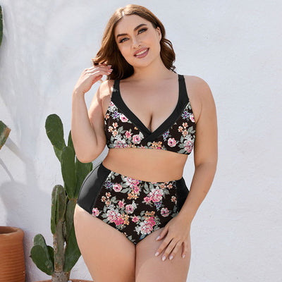 BEAUTIFUL I AM Plus Size Floral High Waist Two-Piece Swim Set