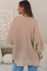 BEAUTIFUL I AM Open Front Slit Long Sleeve Cardigan