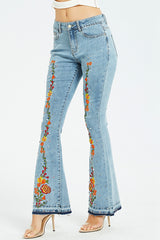 BEAUTIFUL I AM Full Size Flower Embroidery Wide Leg Jeans