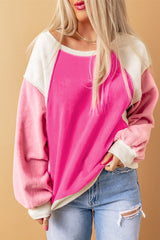 BEAUTIFUL I AM Round Neck Dropped Shoulder Color Block Sweatshirt