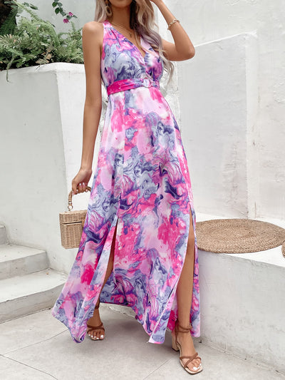 BEAUTIFUL I AM Printed Open Back Slit Sleeveless Dress