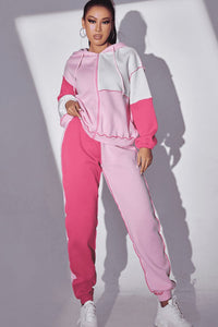 BEAUTIFUL I AM Exposed Seams Color Block Hoodie and Pants Set