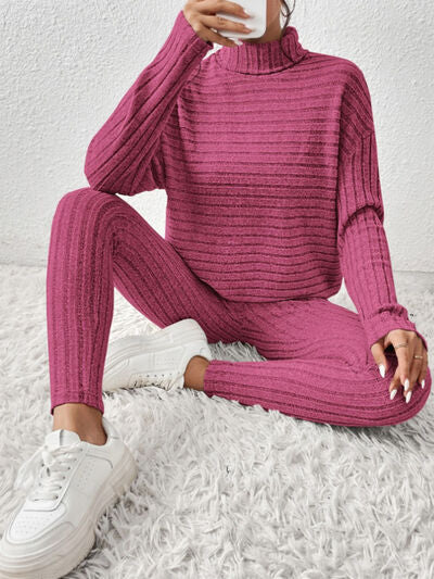 BEAUTIFUL I AM Ribbed Turtleneck Top and Pants Set