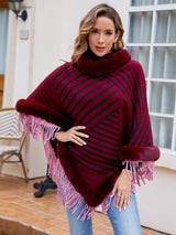 BEAUTIFUL I AM Striped Fringe Hem Poncho