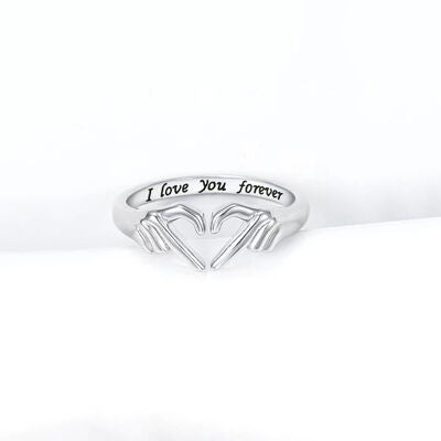 BEAUTIFUL I AM Hand Heart Shape 925 Sterling Silver Jewelry Open Ring