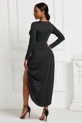 BEAUTIFUL I AM High-low Ruched Surplice Long Sleeve Dress