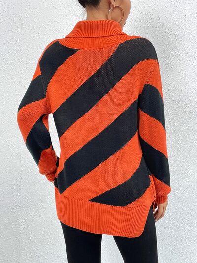 BEAUTIFUL I AM Striped Turtleneck Dropped Shoulder Sweater