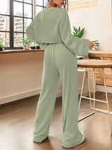 BEAUTIFUL I AM Ribbed Round Neck Top and Drawstring Pants Set