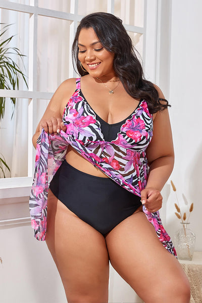 BEAUTIFUL I AM Plus Size Printed Spaghetti Strap V-Neck Two-Piece Swim Set