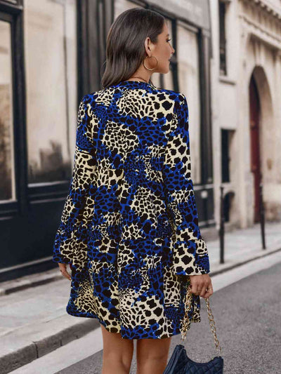 BEAUTIFUL I AM Leopard Notched Long Sleeve Dress