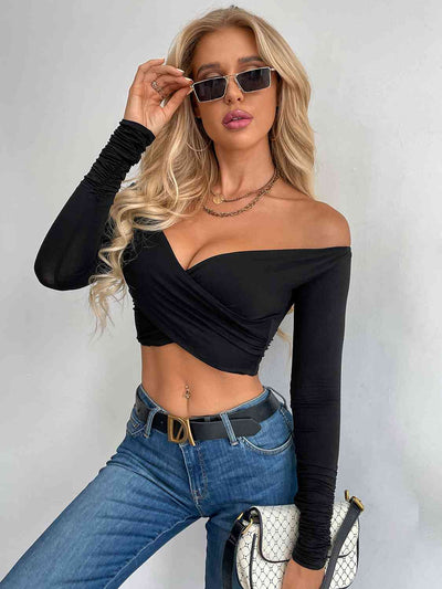 BEAUTIFUL I AM Crisscross Long Sleeve Cropped Top Shirt